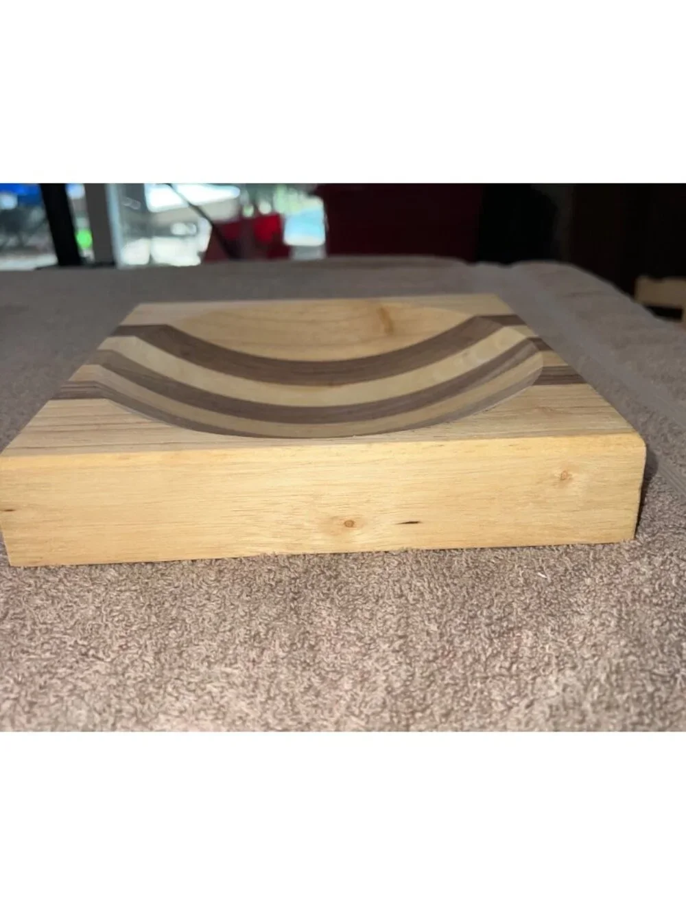 Handcrafted Ulu Chopping Bowl Multi-Toned Natural Wood Design Birch Maple Boho